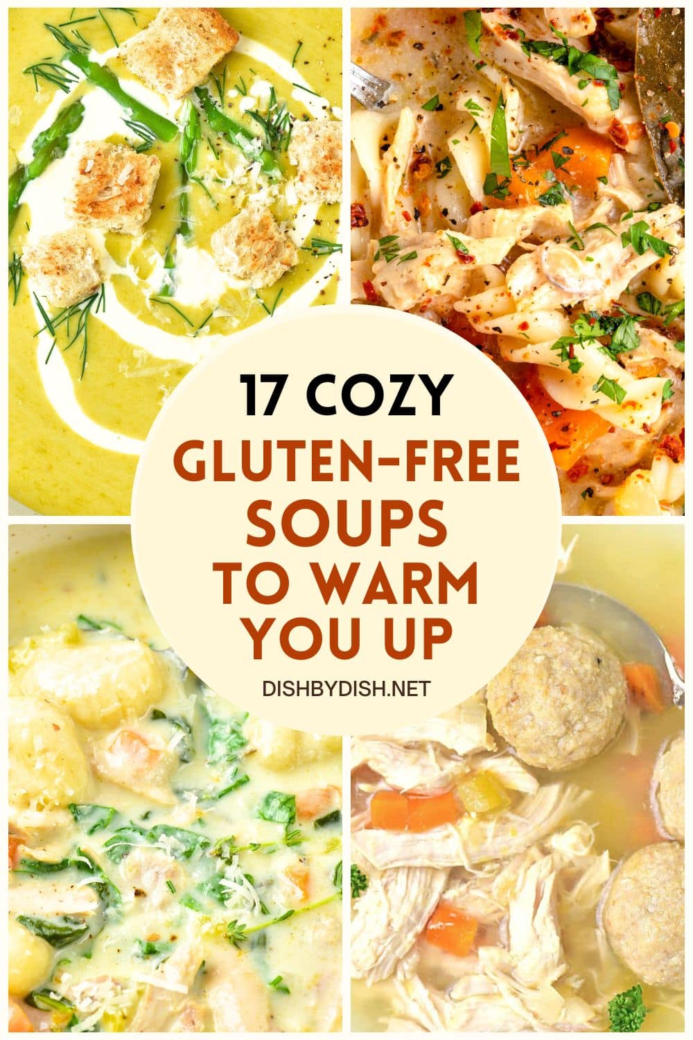 Collage of images of soups