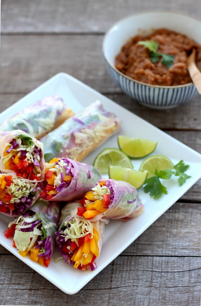Rainbow Vegetable Rolls & Spicy Peanut Sauce