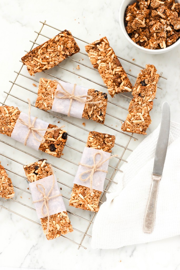 Gluten-free granola bars wrapped in parchment paper.