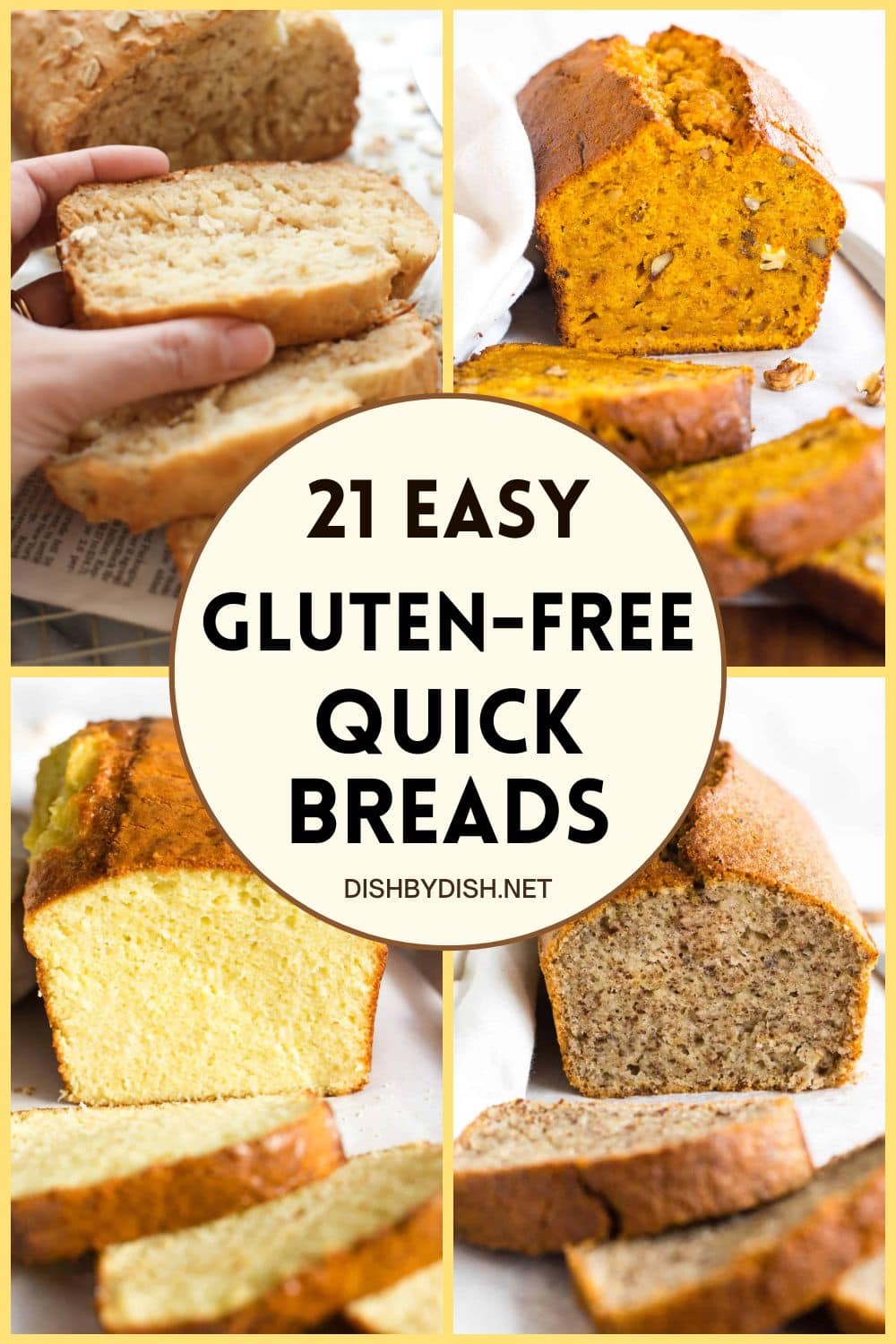Collage of images of gluten-free quick breads