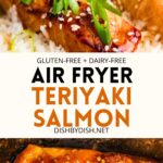 Collage of images of air fryer teriyaki salmon