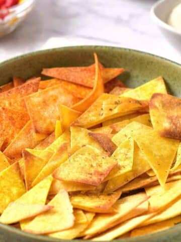 A bowl of homemade tortilla chips