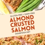 Collage of images of almond crusted salmon.