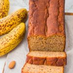 A sliced loaf of almond flour banana bread