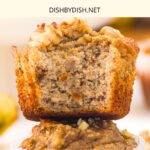 Up close view of a stack of half-eaten banana nut muffins