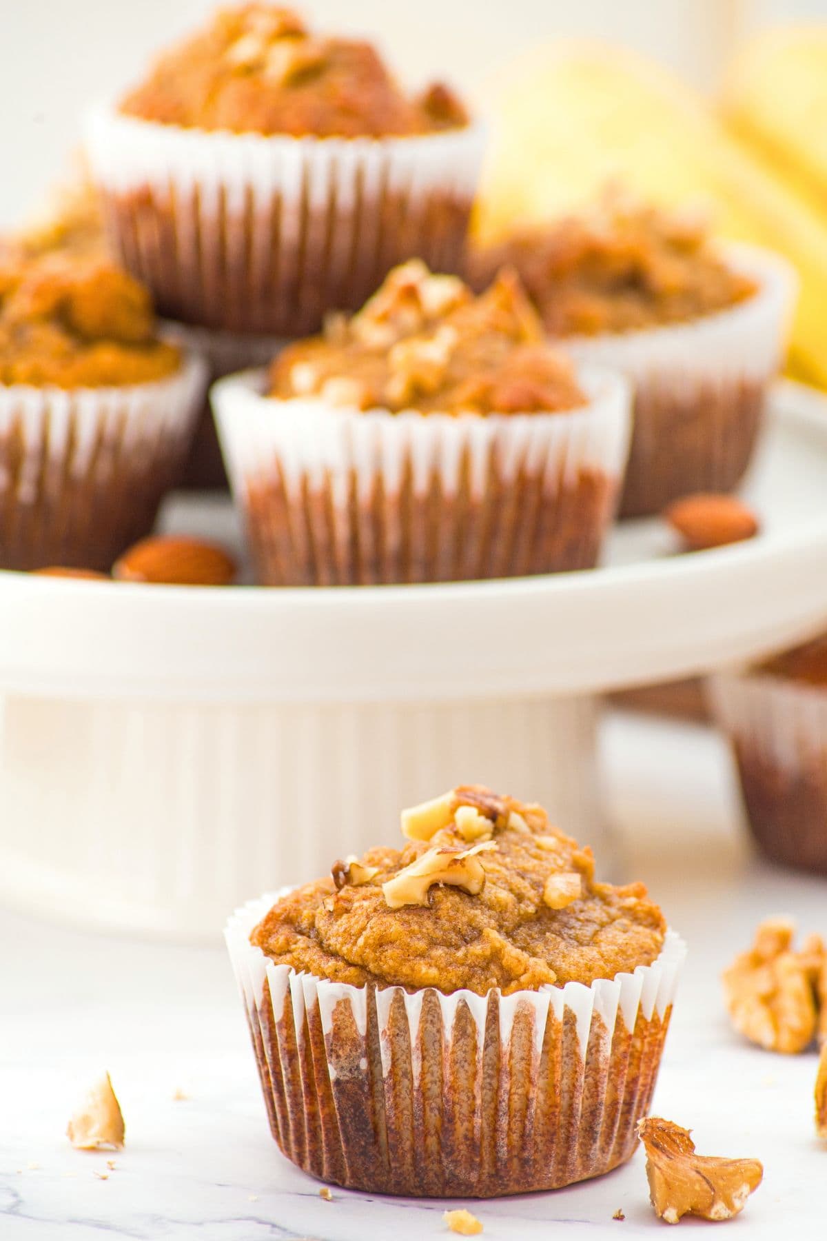 Up close view of banana almond flour muffins