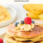 A stack of banana pancakes made with almond flour