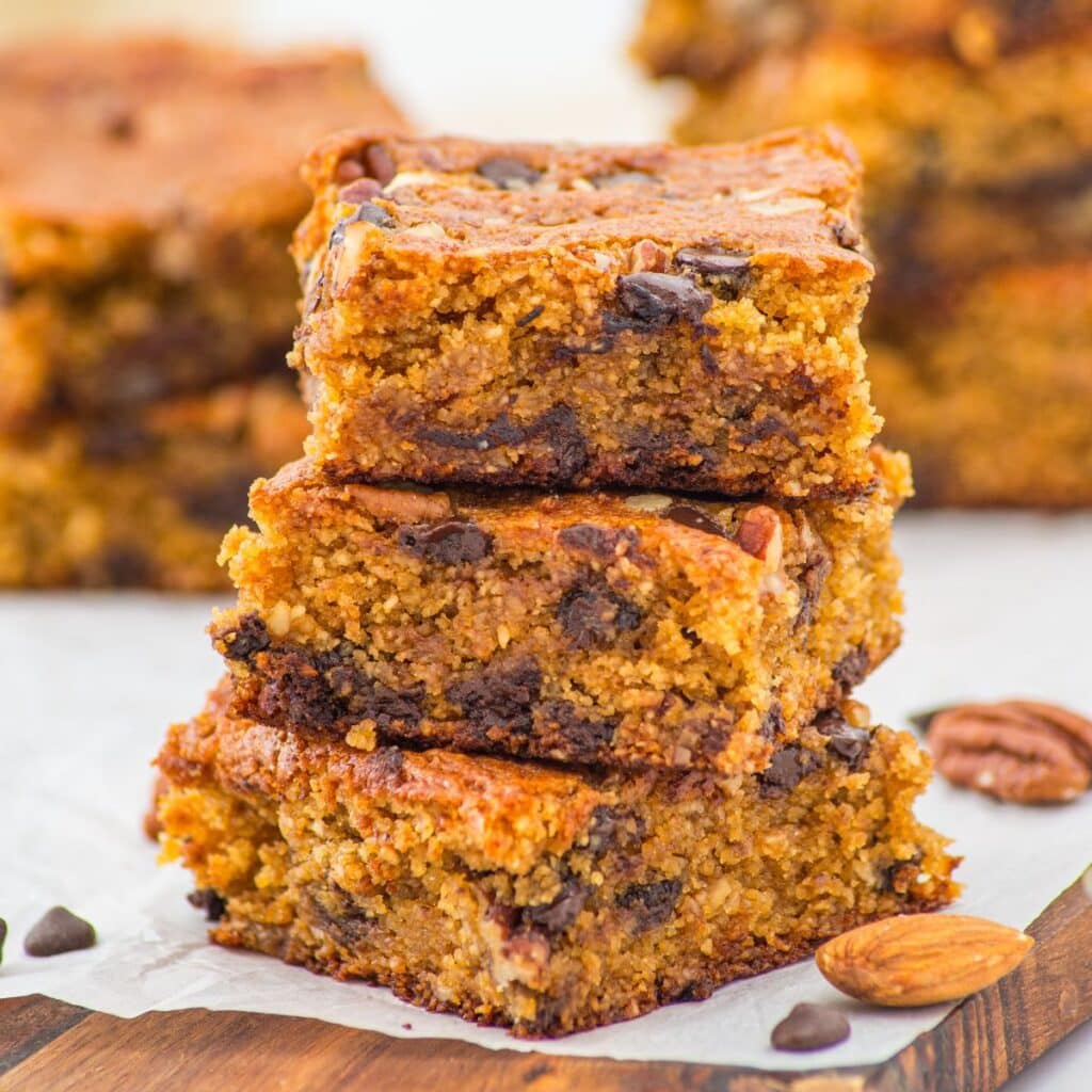 A stack of gluten-free almond flour blondies