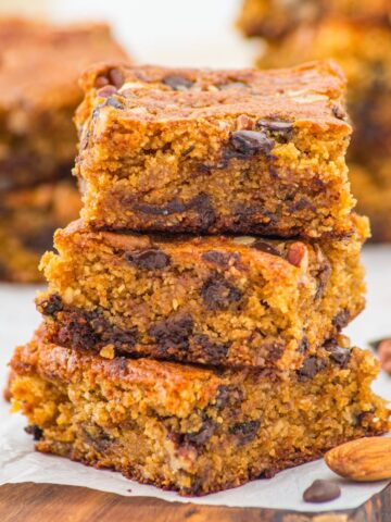 A stack of gluten-free almond flour blondies
