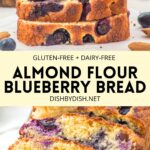 Collage of images of almond flour blueberry bread