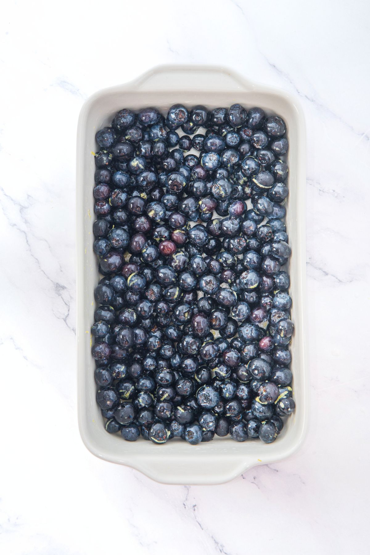 Fresh blueberries in baking dish