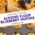 Collage of images of almond flour blueberry muffins.