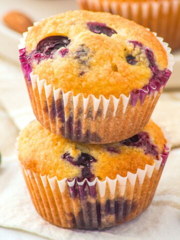 A stack of almond flour blueberry muffins