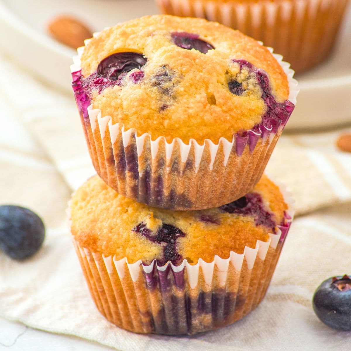 A stack of almond flour blueberry muffins
