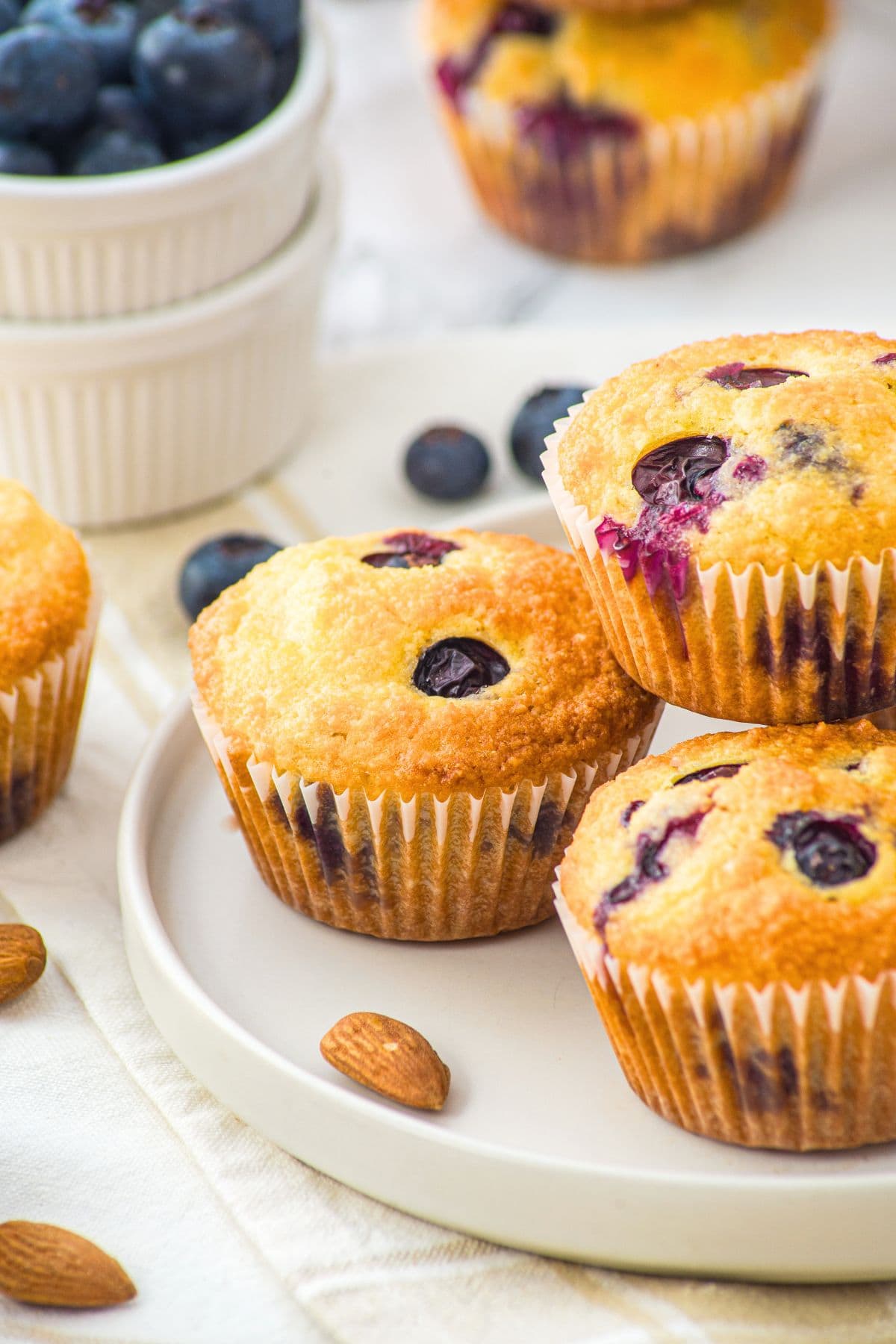 A plate of almond flour blueberry muffins