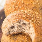 Up close view of half-eaten almond flour keto rolls