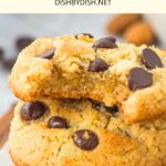 A stack of half-eaten almond flour chocolate chip cookies