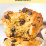 Up close view of half-eaten chocolate chip almond flour muffins