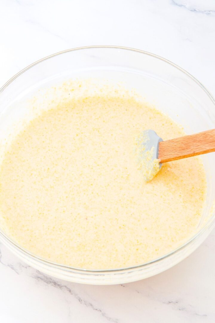 Almond flour corn muffin batter in bowl