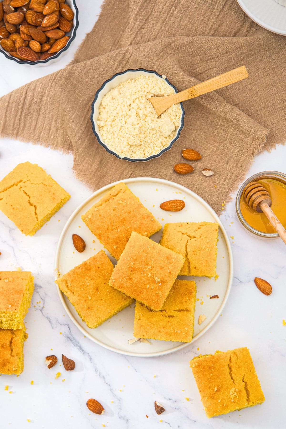 Top down view of cornbread with almond flour.