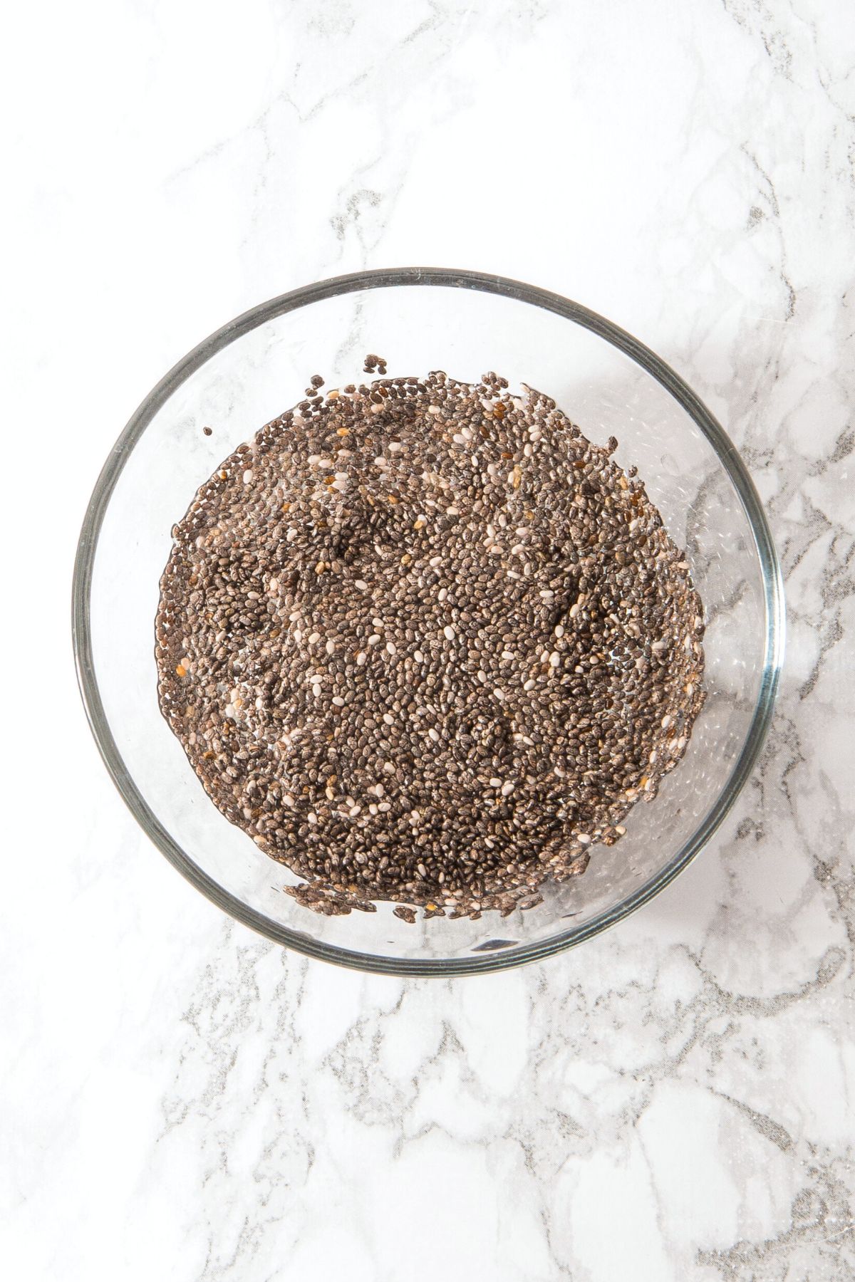 A bowl of chia seeds and water mixture