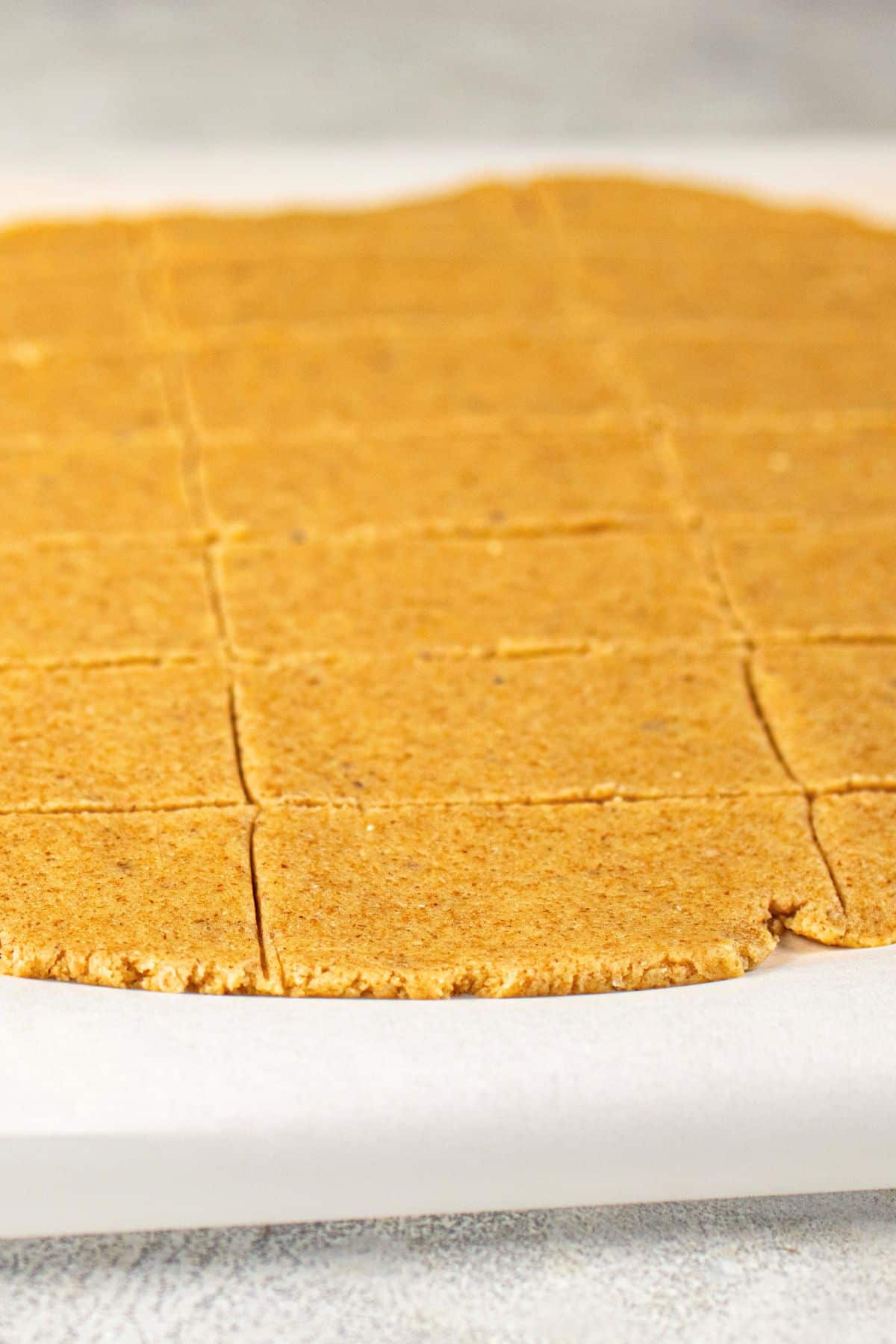Rolled graham cracker dough cut into rectangles.