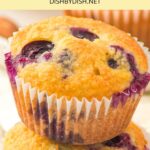 A stack of almond flour blueberry lemon muffins
