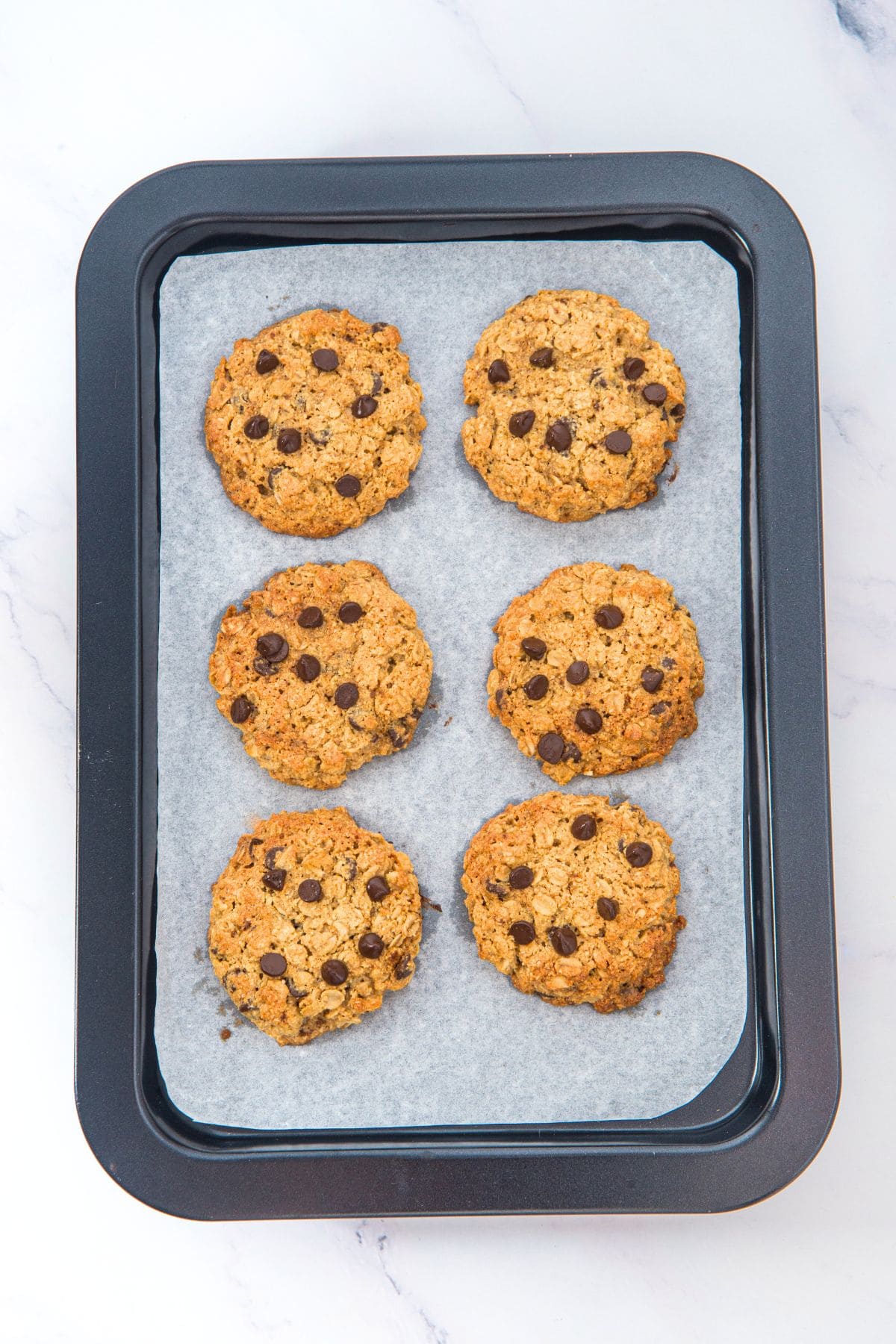Freshly baked chocolate chip almond flour cookies