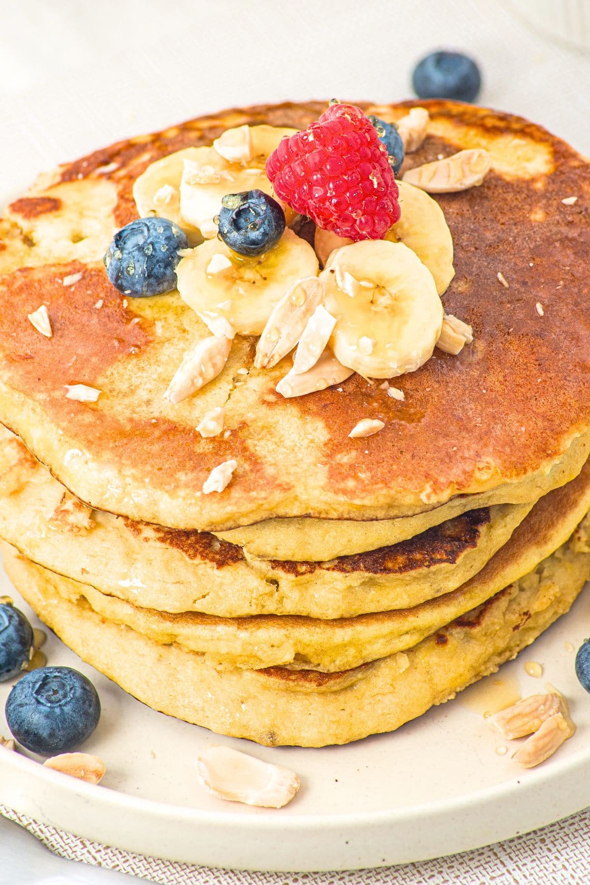 A stack of almond flour and banana pancakes