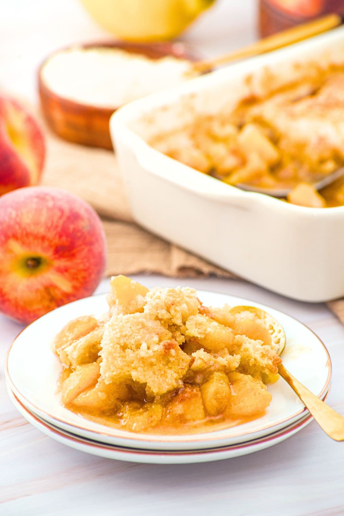 Almond Flour Peach Cobbler (Gluten-Free, Dairy-Free) A plate of almond flour peach cobbler