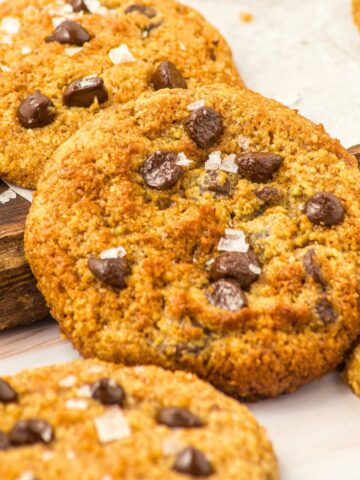 Almond flour pumpkin cookies on wooden board
