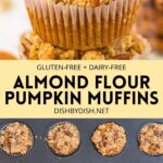 Collage of images of almond flour pumpkin muffins