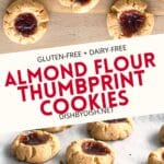 Collage of images of thumbprint cookies.
