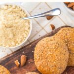 Top down view of almond flour dinner rolls on wooden board