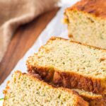 Sliced gluten-free zucchini bread with almond flour on board