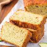 Sliced almond flour zucchini bread on wooden board