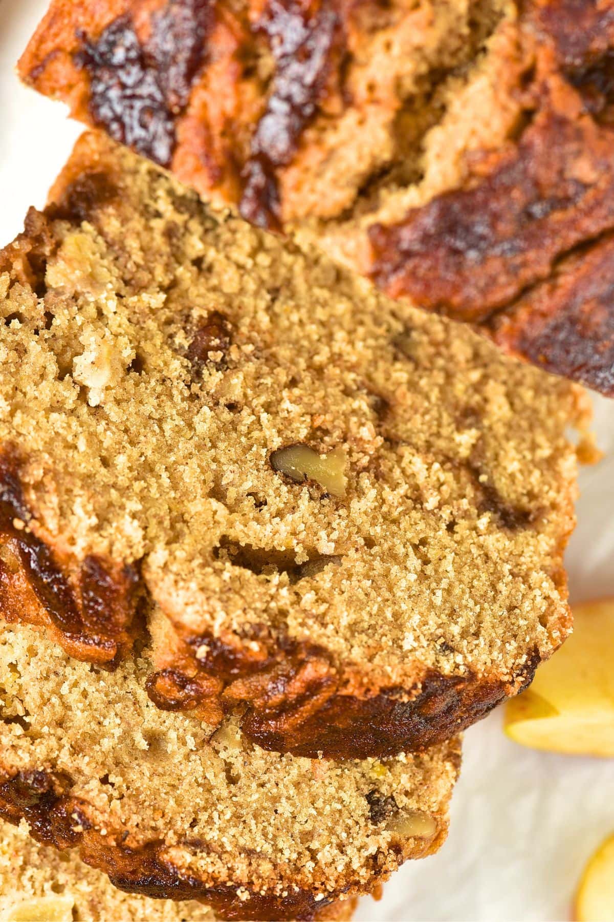 Up close view of slices of apple butter bread 
