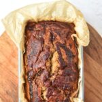 Top down view of freshly-baked apple butter bread