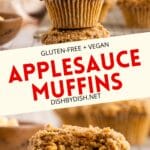 Collage of images of applesauce muffins.