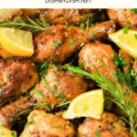 Up close view of oven baked chicken legs with potatoes