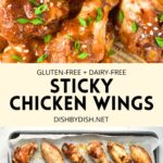 Collage of images of stick chinese chicken wings