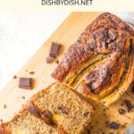 Top down view of sliced banana bread