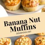 Collage of muffins in a pan and on a plate.