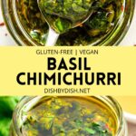 Collage of images of chimichurri with basil