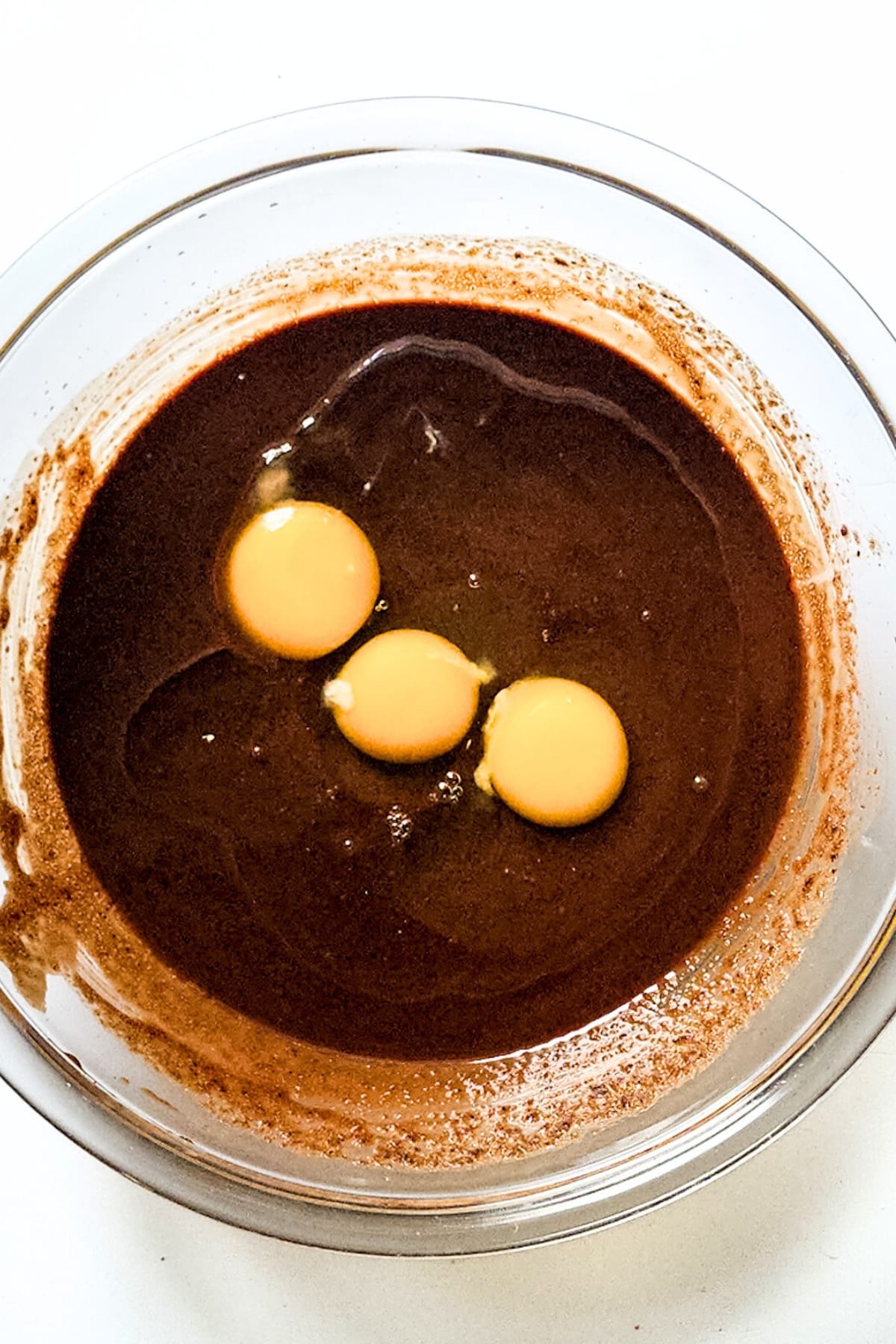 Eggs in chocolate mixture.
