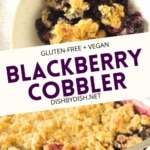 Collage of images of blackberry cobbler.