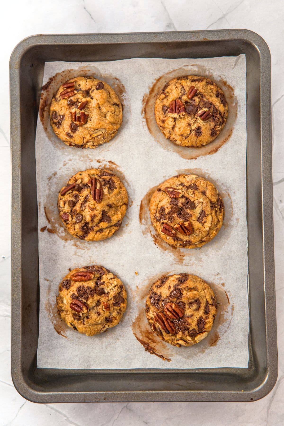 Baked cookies on parchment paper