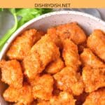 Up close view of air fryer buffalo chicken bites.