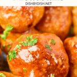 Up close view of meatballs in sauce