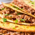 Up close shot of carnitas street tacos